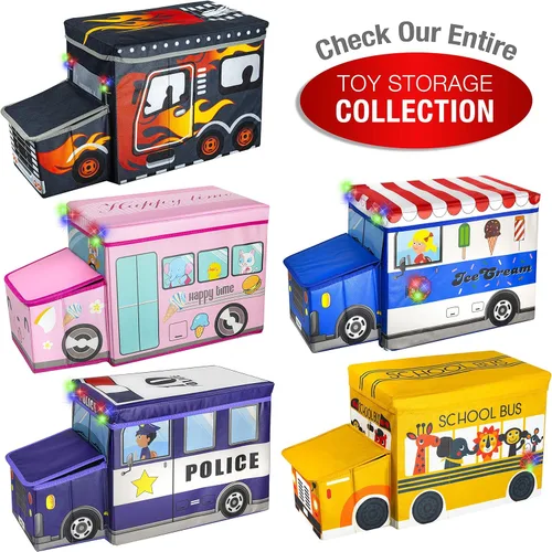 Miniatura 8 de KAP Caja de juguetes para niños, tamaño junior, baúl de juguete interactivo con luz LED, contenedor de almacenamiento decorativo para camiones