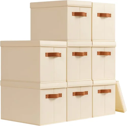 Miniatura 19 de Homsorout Contenedores de almacenamiento con tapas, cestas de almacenamiento de tela para estantes, paquete de 4 cajas decorativas plegables