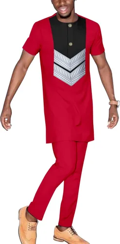 Miniatura 7 de Chándal para hombre, ropa africana, manga corta, tops y pantalones, conjunto de 2 piezas, trajes dashiki, talla grande, atuendo casual