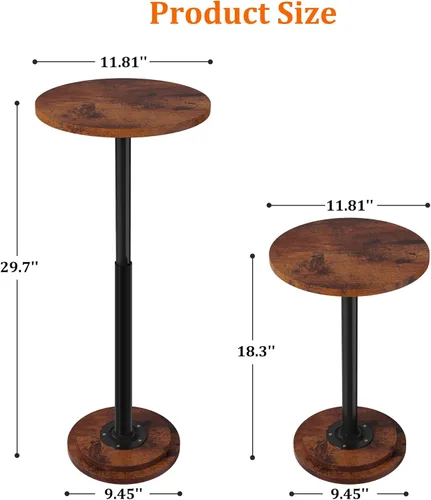 Miniatura 2 de Mesa auxiliar pequeña con altura ajustable y diseño resistente, mesas de Martini con pedestal para espacios pequeños, sofá, sala de estar, Marrón