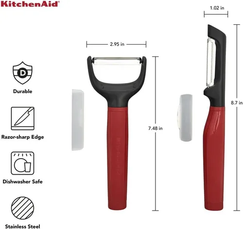 Miniatura 4 de KitchenAid Juego de pelador universal Y y Euro, 2 piezas, rojo imperio