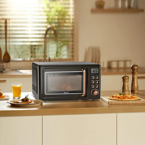 Miniatura 10 de Horno microondas retro para encimera, grande de 0.7 pies cúbicos, 700 vatios, encimera de acero laminado en frío con ajuste de tiempo, placa