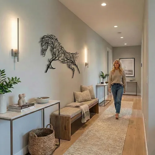 Miniatura 6 de Arte de pared de metal, decoración geométrica de caballo y árbol, decoración de oficina en casa, entrada, dormitorio, sala de estar, colgar