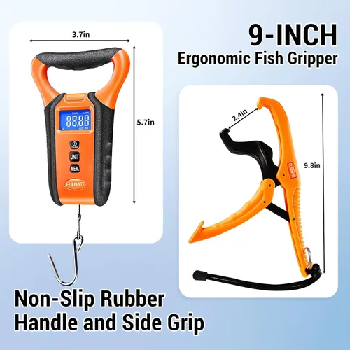 Miniatura 6 de Báscula de pescado digital impermeable flotante con estuche de transporte, báscula de pesaje de pesca con pinza de labio, pantalla LCD