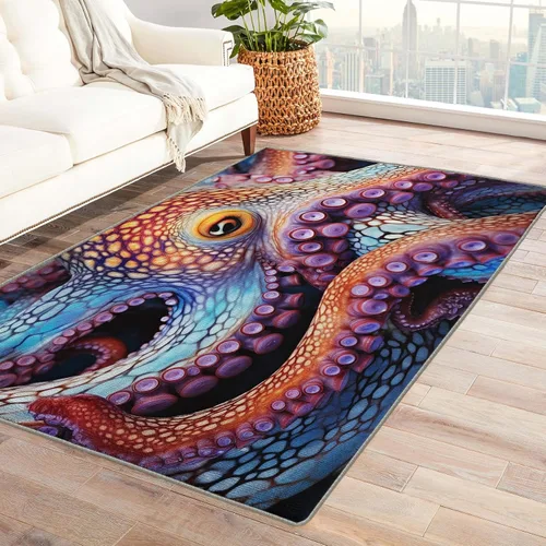 Alfombra de pulpo, alfombra Kraken de 2 x 3 pies, alfombras Kraken para entrada, sala de estar, dormitorio, alfombra de área pequeña de tentáculo y