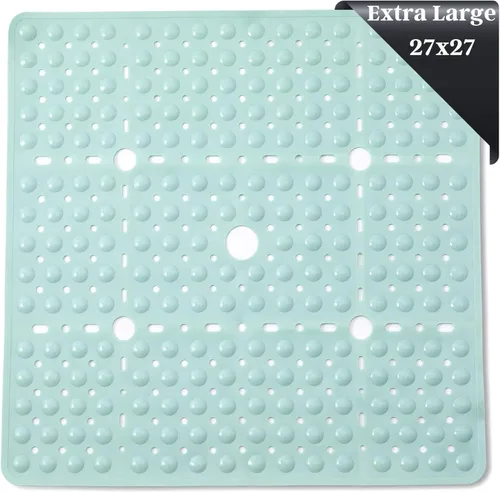 ENKOSI Alfombrilla grande de 27 x 27 pulgadas cuadrada antideslizante para la ducha | Alfombrilla antideslizante para cabina de ducha para personas