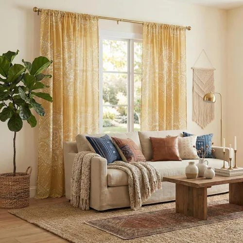 Miniatura 15 de NICETOWN Cortinas bohemias de lino transparente para sala de estar, cortinas semitransparentes de granja con patrón de rayas bohemias, cortinas Gris