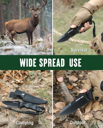 Miniatura 7 de Mossy Oak Cuchillo de hoja fija de 9 pulgadas para caza con funda, 14C28N de espiga completa, mango G10, cuchillo para exteriores de supervivencia