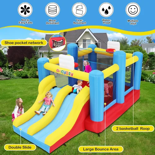 Miniatura 8 de AKEYDIY Casa inflable para rebotar, casa inflable para interiores y exteriores con soplador para niños, juego de pelota deportiva con doble tobogán