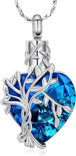 Miniatura 37 de Imrsanl Collar de urna de árbol de la vida con forma de corazón, joyería de cremación para hombres y mujeres, recuerdo, joyería conmemorativa