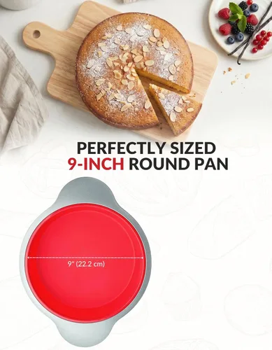 Miniatura 7 de Boxiki Kitchen Molde para Pastel Redondo de Silicona Antiadherente de 9 Pulgadas con Asas de Marco de Acero - Perfecto para Hornear Deliciosos