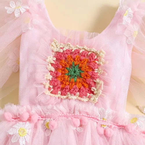 Miniatura 4 de Ursobutegl Mameluco de princesa para bebé recién nacida, vestido de malla bordado, elegante, tutú con falda, overol para cumpleaños