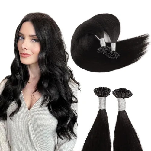 Miniatura 43 de ABH AMAZINGBEAUTY HAIR Extensiones de cabello rizado liso para mujeres negras con punta en I, cabello humano, punta en I, Remy, 50 mechones, punta