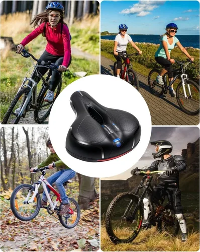 Miniatura 6 de MSDADA Cómodo cojín para asiento de bicicleta, asiento de bicicleta ancho cómodo para hombres y mujeres con doble absorción de impactos, acolchado