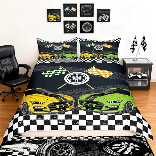 Miniatura 47 de Funda de edredón Happy Camping, juego de ropa de cama con temática de cámper para niños, funda de edredón de estilo rústico para decoración
