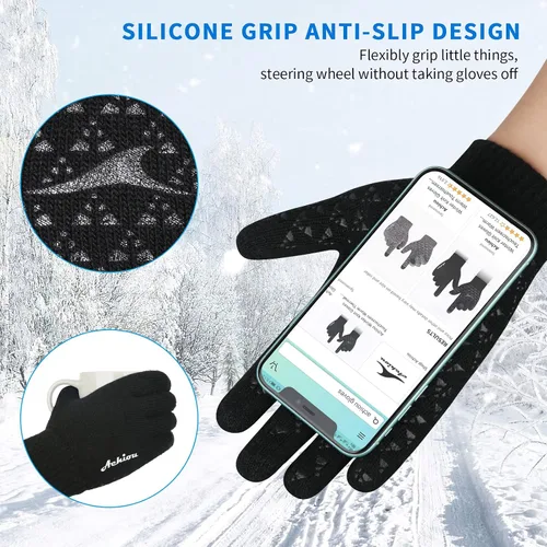 Miniatura 3 de Achiou Guantes de invierno para hombres y mujeres, guantes para pantalla táctil, gel de silicona antideslizante grueso mejorado, forro térmico