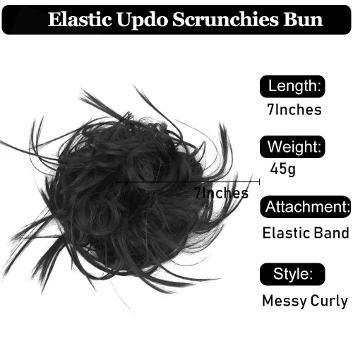 Miniatura 2 de HMD - Extensiones de cabello tipo chongo alborotado con rodelo despeinado, banda elástica de goma, extensiones de cabello sintético para mujer