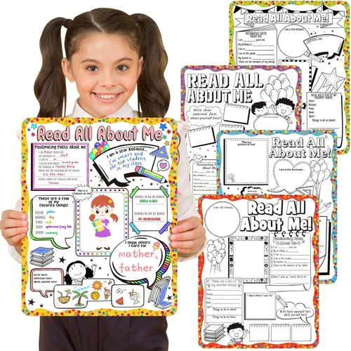 45 pósteres con texto en inglés "Happy 100th Day", póster de "All About Me", para estudiantes de estrella de bricolaje, suministros de póster sin