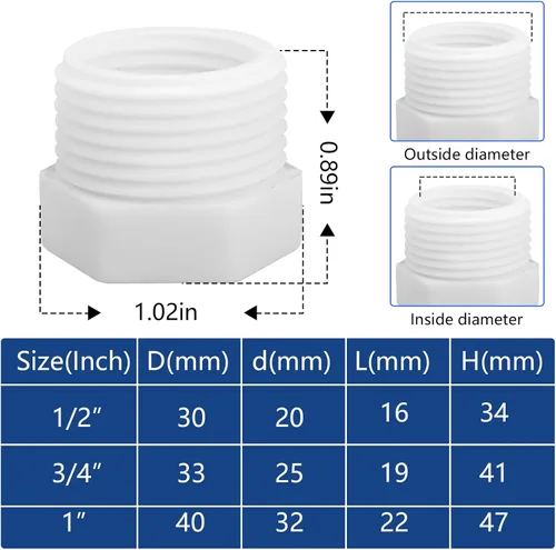 Miniatura 2 de Paquete de 8 accesorios de tubería de PVC serie 439, 3/4 pulgadas NPT macho x 1/2 pulgada NPT hembra roscado buje roscado, acoplador de tubo macho