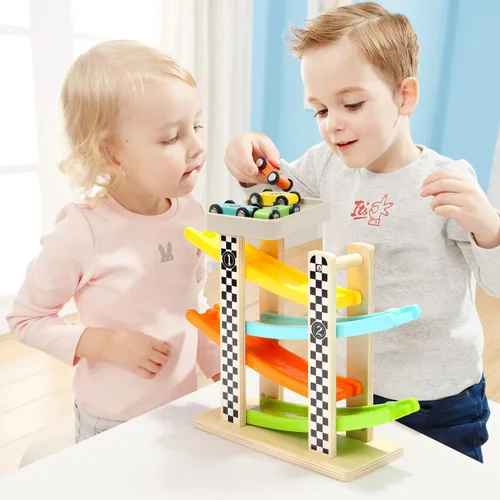 Miniatura 4 de Juguetes para niños de 1 a 2 años, regalos para niños y niñas, pista de carreras de madera, carrera, carrera, carrera, carrera, carrera, con 4 mini