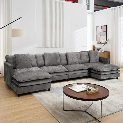 Miniatura 10 de Sofá modular convertible seccional, sofá de 4 asientos en forma de L con diván reversible, sofá de nube de asiento profundo, sofá cama 3 en 1, tela