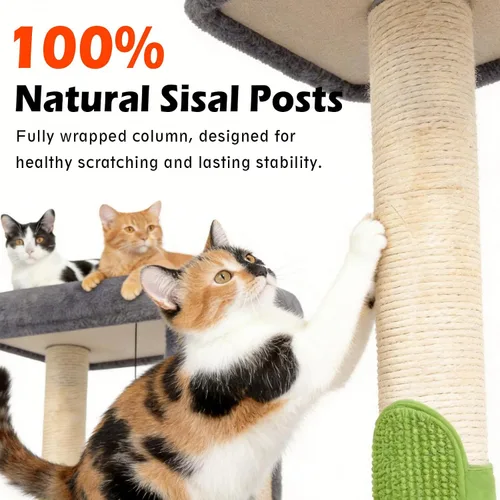 Miniatura 3 de Poste rascador para gatos pequeño con auto peluquero para gatos, cama superior de 17.3 x 13.4 pulgadas de ancho, poste de rascador natural y bola