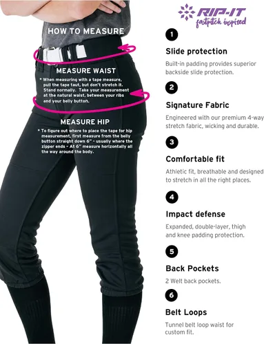 Miniatura 4 de RIP-IT Pantalones profesionales de softball elásticos de 4 vías, para mujer.