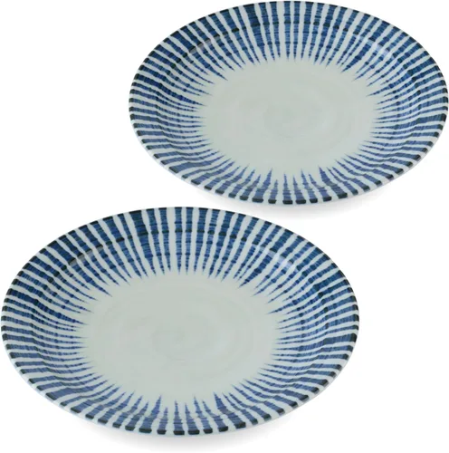 Juego de platos japoneses, azul índigo, platos para servir, regalo, juego de 2, 8.7 pulgadas 2 unidades redondas de 8.7 pulgadas
