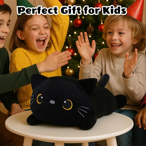 Miniatura 9 de SQEQE Peluche de gato negro con 4 bebés, gato en la barriga, lindo gato negro de peluche para niños, regalos ideales para Navidad, San Valentín