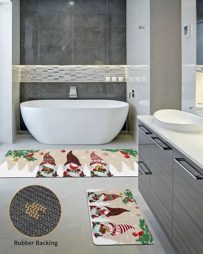 Miniatura 5 de Tapete de baño de Navidad para bañera, antideslizante, de secado rápido y absorbente, tierra de diatomeas, fregadero de cocina, lavable, gnomos