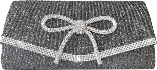 Miniatura 10 de Bolso de mano con lazo brillante para mujer con diamantes de imitación de purpurina para boda, fiesta, graduación, bolsa de noche elegante, caja