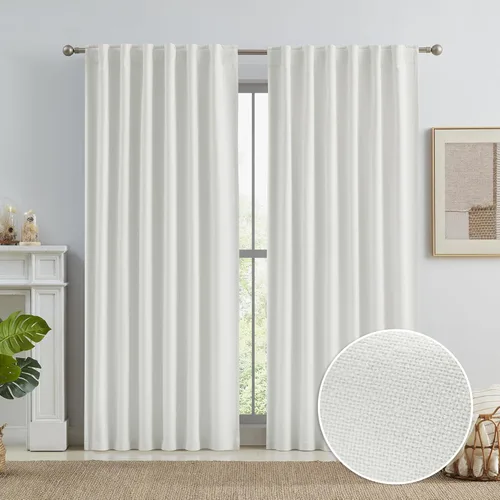 Miniatura 62 de Paneles de cortinas de ventana 100% opacas, con trabillas traseras, bolsillo para barra, gancho, cinturón, aspecto plisado, cortinas para sistema