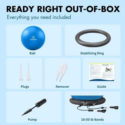 Miniatura 7 de ProBody Pilates Silla de pelota de yoga, silla de pelota de ejercicio con base o soporte para sentarse en la oficina en casa o para hacer ejercicio