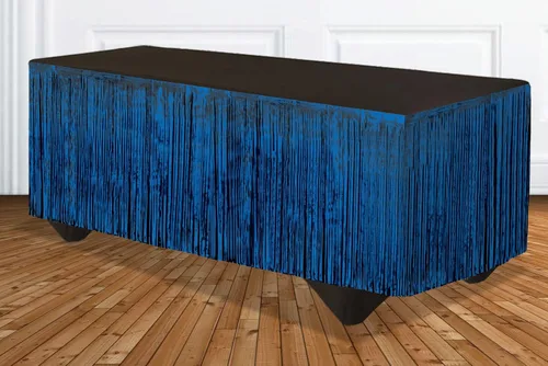 Miniatura 2 de Forum Novelties - Falda de mesa con flecos de oropel, 144 x 29 pulgadas, color azul