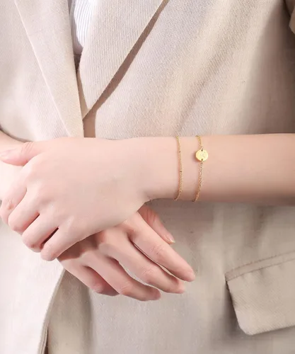 Miniatura 3 de Gold Initial Bracelets for Women Initial Gifts for Women Dainty Gold Filled Layered Beaded Bracelet Personalized Disc Trendy Monogram Charm Jewelry