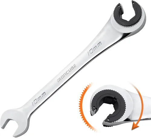 ironcube Juego de llaves de línea de freno de 10 mm: Llave de trinquete métrica de extremo abierto para tuercas en líneas de combustible, freno o