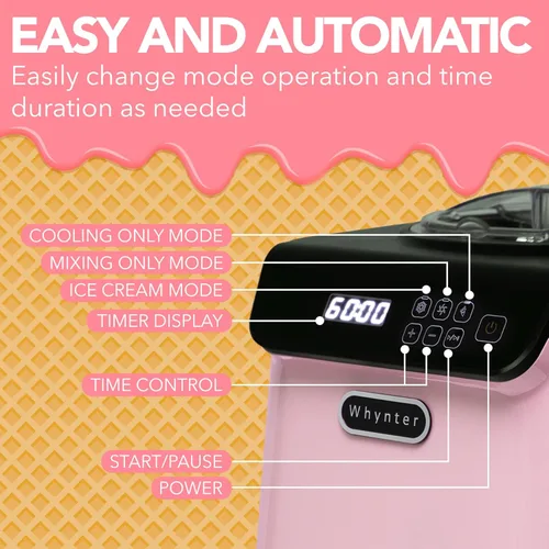Miniatura 6 de Whynter Máquina automática para hacer helados, vertical de 1.28 cuartos de galón con compresor integrado, pantalla digital LCD y temporizador, sin