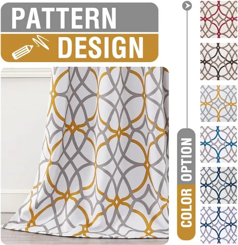 Miniatura 5 de H.VERSAILTEX Cortinas opacas con diseño impreso de 54 pulgadas de largo, juego de 2 paneles de cortinas con aislamiento térmico para dormitorio