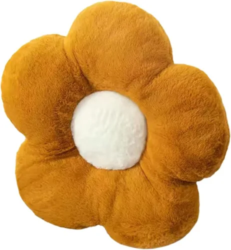 Almohada de flor linda de felpa, cojín de suelo, cojín de ocio, cojín de automóvil, decoración de habitación (15.7 in, marrón/blanco)