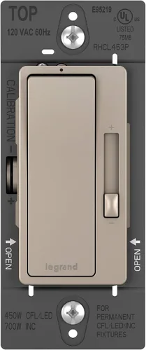 Legrand Radiant RH453PNICCV6 - Interruptor de luz regulador de intensidad basculante preestablecido de 450 W con luz localizadora para bombillas LED