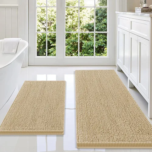 Miniatura 13 de Smiry Juego de 2 alfombras de baño, felpilla suave y absorbente, lavable a máquina, antideslizantes, para bañera, ducha y suelo