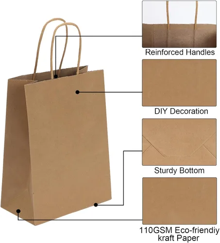 Miniatura 3 de Joybe Paquete de 50 bolsas pequeñas de papel marrón de 5.95 x 3.25 x 8 pulgadas con asas a granel, bolsas de regalo de papel kraft para fiestas