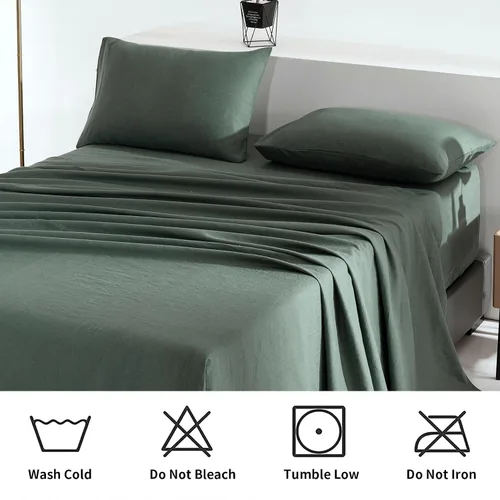 Miniatura 6 de TUMEI - Juego de ropa de cama de lino de 4 piezas, tamaño king, verde, suave, transpirable y duradero, con sábana ajustable de bolsillo profundo