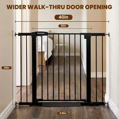 Miniatura 9 de Puerta para bebé con puerta, puerta de perro de 26 a 40 pulgadas con cierre automático para puertas de escaleras, puerta de mascotas montada a Negro