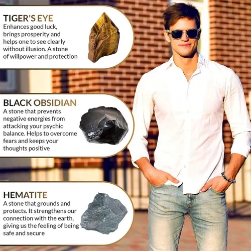 Miniatura 66 de Pulseras de triple protección con piedra de ojo de tigre de obsidiana negra con hematita para hombres y mujeres, pulsera de piedra curativa