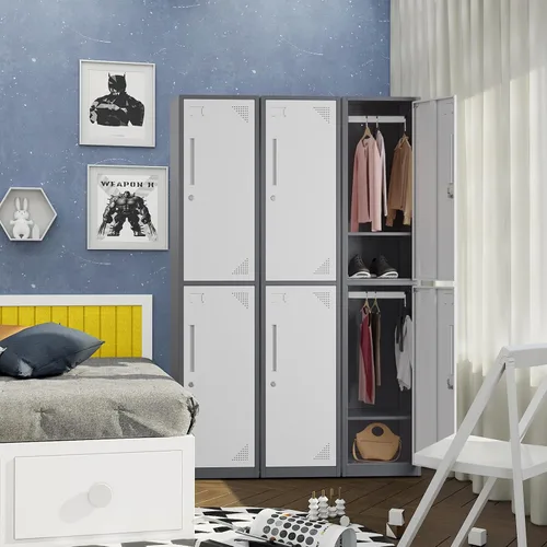Miniatura 5 de Yizosh Taquillas de metal para empleados con llaves, armario de almacenamiento de 71 pulgadas con 2 puertas, armario alto de acero para gimnasio
