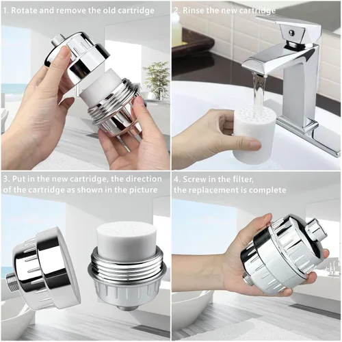 Miniatura 6 de Paquete de 2 cartuchos filtrados de ducha de 18 etapas, cartucho de filtro de cabezal de ducha multietapa de repuesto – Filtro de ducha universal