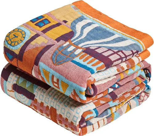 Miniatura 10 de MSGKV Manta de Tiro 100% Algodón para Cama Sofá Otoño 90''x 98'' Mantas de Muselina Súper Suaves Cálidas Colcha Bohemia Ligera Mantas Decorativas