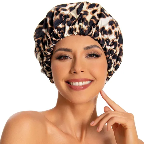 Miniatura 26 de Gorro de ducha reutilizable para mujer, grande, impermeable, lavable, banda elástica, accesorios de baño, sombrero para cabello largo, trenzas Beige