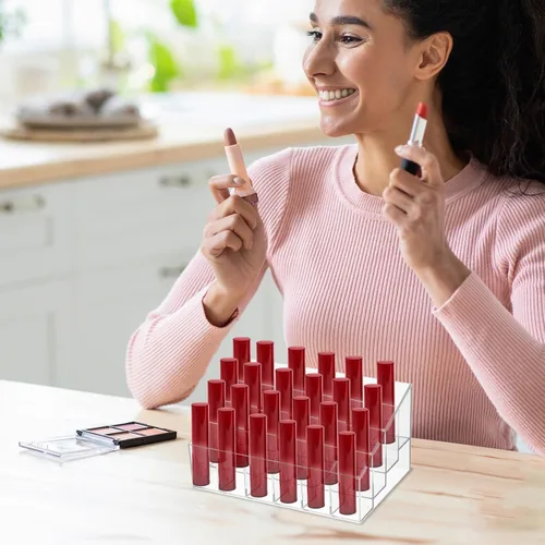 Miniatura 6 de MAQUITA Organizador de lápiz labial, 4 piezas, 24 ranuras, acrílico para lápiz labial, maquillaje, estuche organizador de exhibición, caja